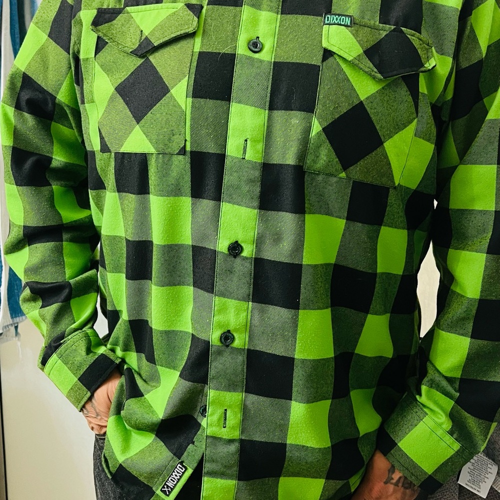 DIXXON Men's Lime and Black Plaid Shirt